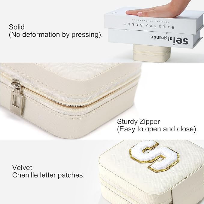 Parima Bridesmaid Gifts for Wedding Day, Women | Proposal Unique Travel Essentials Small Jewelry Box Case-Initial S White - Image 6