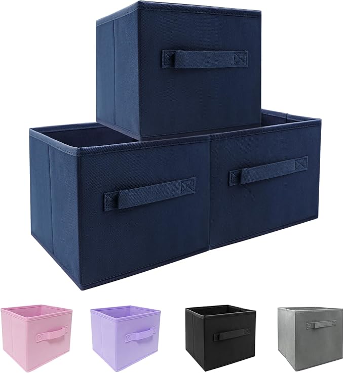 EBIGIC Storage bins collapsible storage bins,cube storage organizer （Pack of 3） 10.5 * 10.5 * 11inch，For home and office Collapsible Closet Shelf Organizers, Drawer Organizers(Blue) by EBIGIC