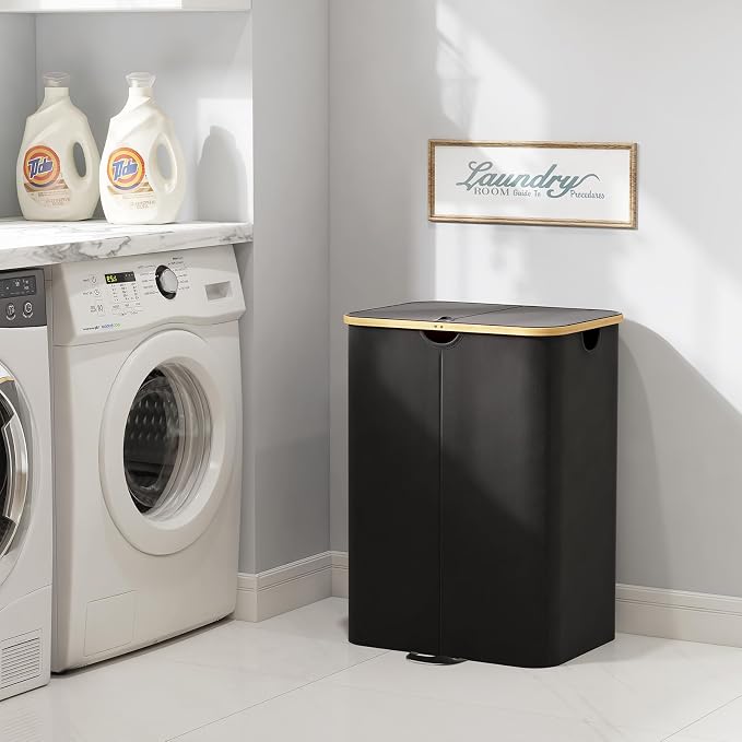 Lifewit 150L Double Laundry Hamper with Lid, Large Laundry Basket with Removable Bag & Bamboo Handles, Fodable Tall Dirty Clothes Hamper for Laundry Collapsible Bin for Bathroom Bedroom Dorm, Black - Image 9