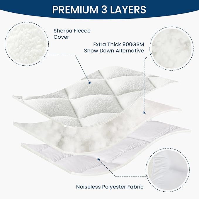 Mattress Topper California King for Back Pain Thick Mattress Pad Cover Sherpa Plush Pillow Top Down Alternative Fill Mattress Cover with 8-22 Inch Deep Pocket