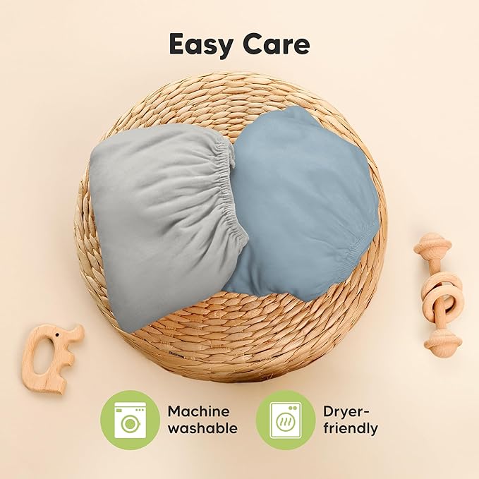 Pack and Play Sheets Fitted - 2-Pack Mini Crib Sheets for Pack N Play Mattress 38x26, Soft & Cozy, Neutral Toddler Playard Bedding, Snug Fitted Mini Baby Crib Mattress Cover Boy, Girl (Steel)