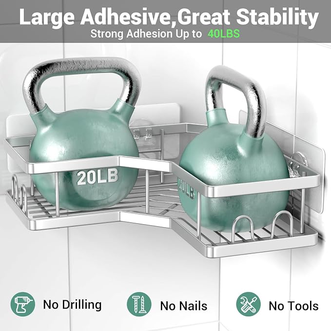AKTECKE Corner Shower Caddy Bathroom Organizer: Adhesive Shower Rack Bathtub Shelves - 3Pack No Drilling Shower Shelf For Inside Shower - Stainless Steel Rustproof Bathroom Stuff - Image 4