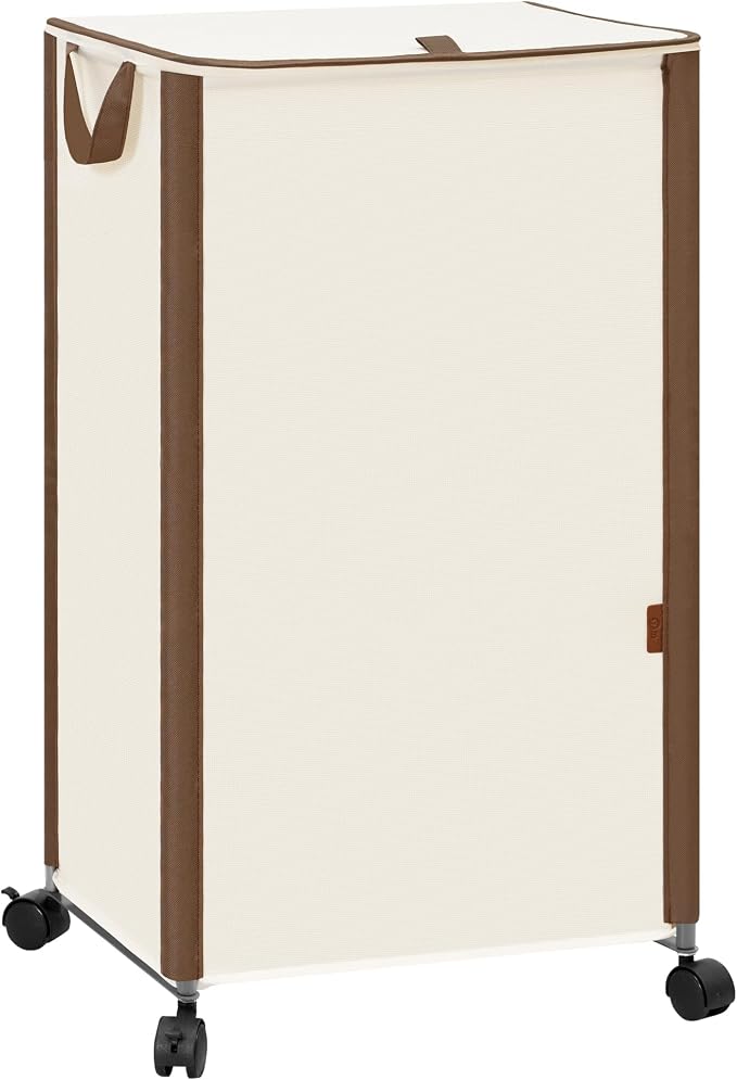 STORAGE MANIAC Rolling Laundry Hamper with Lid, 23.7 Gal (90 L) Large Tall Laundry Basket with Wheels & Handles, Aesthetic Dirty Clothes Hamper for Small Space, Dorm, Apartment, College, Beige by STORAGEMANIAC