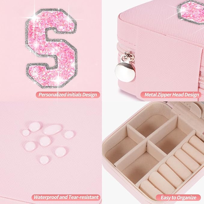 Uygafly Travel Jewelry Case - Personalized and Aesthetic Jewelry Organizer for Women, Travel Essentials, Birthday Gifts for Girls - Pink,S - Image 4