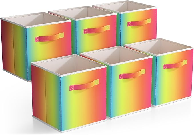 Sorbus 11 Inch Fabric Storage Cubes - Sturdy Collapsible Storage Bins & Handle - 6 Foldable Baskets for Organizing Clothes - Multi Colored Storage Baskets for Shelves (Colorful, 11 Inch) by Sorbus