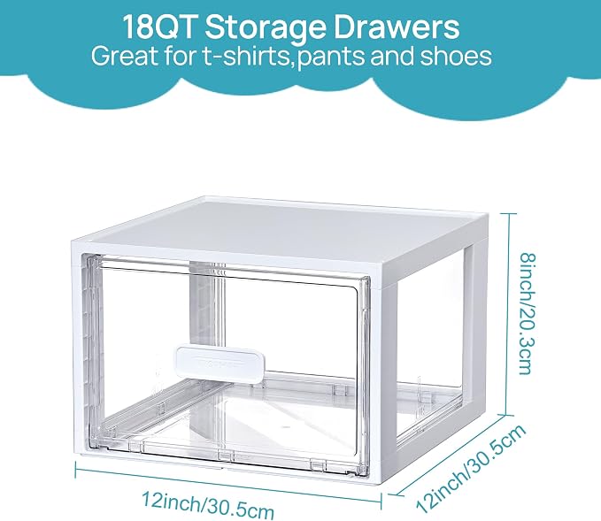 Vtopmart 4 Pack 18QT White Stackable Storage Drawers,Easily Assemble Closet Organizers,Plastic Storage Bins for Bathroom,Cabinet,Kitchen Pantry,Under Sink Organization(Medium) - Image 2