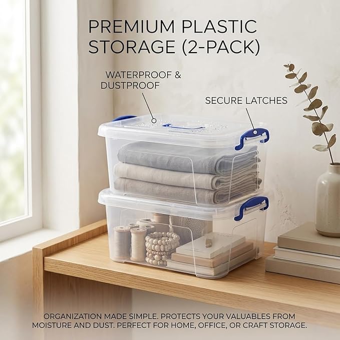 9 Quart Clear Storage Latch Bins with Lids/Handle, Plastic Clear Stackable Box, 9-Liter (2 Pack) - Image 5
