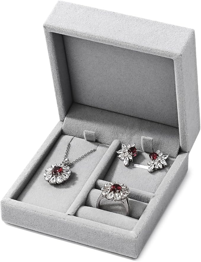 3 in 1 Velvet Jewelry Set Gift Box Earring Gift Box Ring Necklace Boxes Small Jewelry Storage Boxes for Travel Birthday Mother's Day Valentine's Day Gifts (Gray) - Image 2