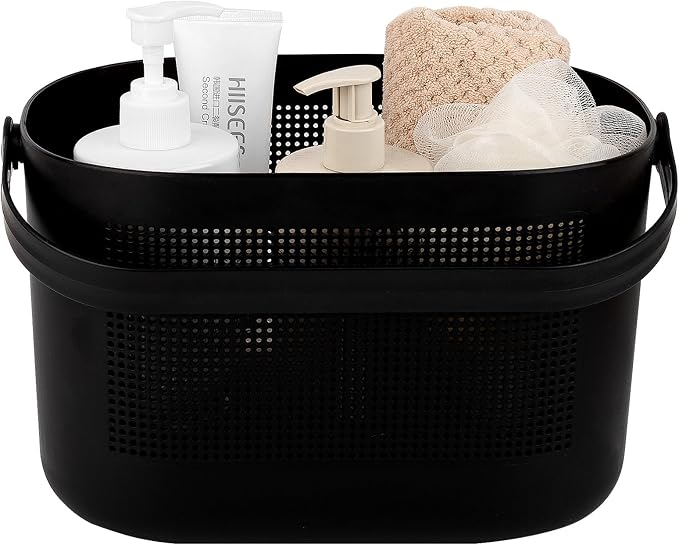 UUJOLY Plastic Storage Baskets with Handles, Shower Caddy Shelf Organizers Basket for Bathroom, Kitchen, Dorm Room, Black by UUJOLY