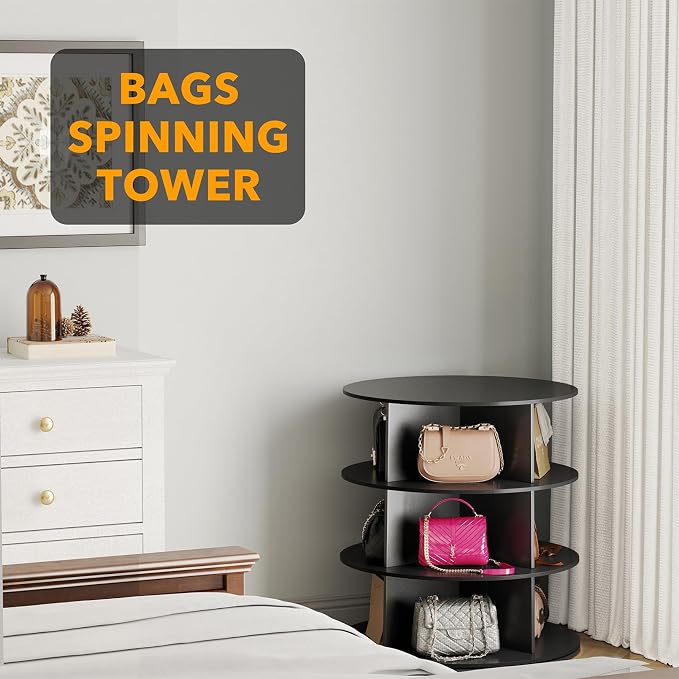SpaceAid 3 Tier Rotating Shoe Rack Tower, Spinning Shoe Display Lazy Susan, Revolving 360 Shoe Rack Storage Round Carousel, Vertical Handbag Rotate Shoes Closet Organization (3-Tier Black) - Image 5
