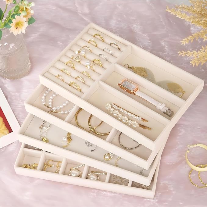 Cirhy Velvet Jewelry Drawer Organizer Trays – Stackable Jewelry Trays for Drawers, Set of 4 Jewelry Organizer for Drawer Inserts, Display Storage Box for Earrings, Rings, Necklaces, Bracelets - Image 9