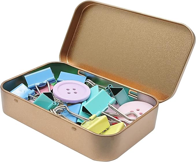 Hulless 6 Pcs Metal Hinged Tin Box Container Mini Portable Small Storage Container Kit with Lid for Home Storage 3.7 x 2.3 x 0.8 Inch, Gold - Image 6