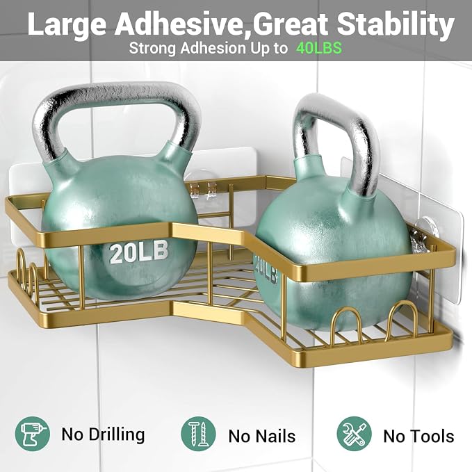 Corner Shower Caddy Bathroom Organizer: Adhesive Shower Rack Bathtub Shelves - 3Pack No Drilling Shower Shelf - Stainless Steel Organizer - Image 4