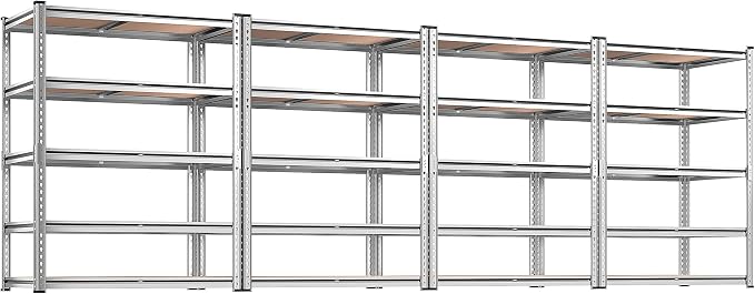 REIBII 2020LBS Garage Shelving Heavy Duty Metal Shelving 5 Tier Storage Shelves, Garage Shelves for Basement, Warehouse, Pantry, Closet, Kitchen, 72" H x 35.55" W x 16" D, Galvanized, 4 Pack by REIBII