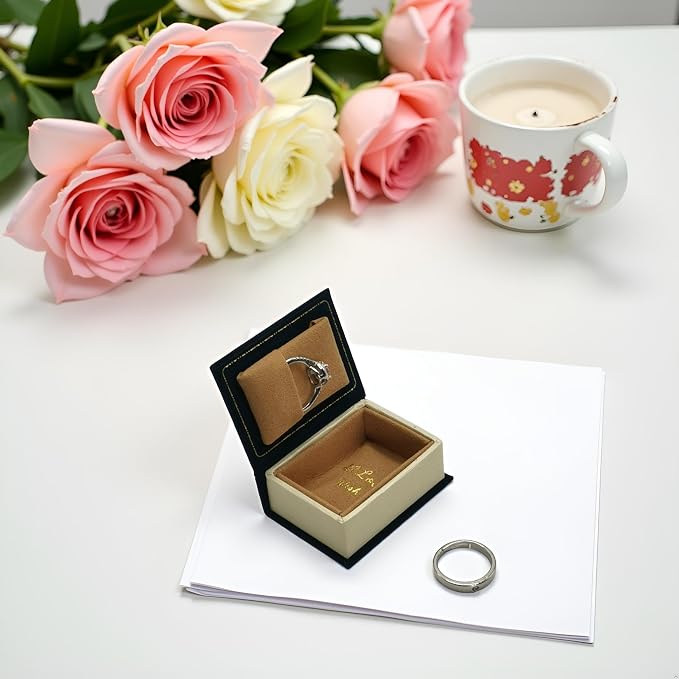 Book Shaped Ring Box - Vintage Engagement Ring Box with Hinged Lid for Proposal Engagement Wedding, Proposal Ring Case-PRB012-Blue - Image 4