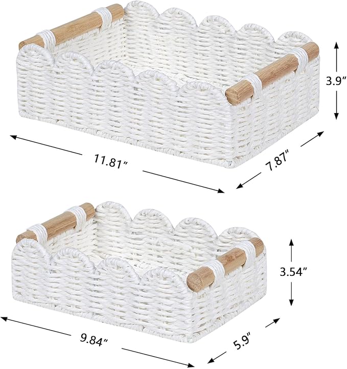 CubesLand Scalloped Edge Decor Baskets for Home, Living Room, Toilet Paper Storage Basket for Over Toilet Tank Top, Storage Shelf, Cute Small Paper Rope Baskets Both Storage&Decor, Set 2 White - Image 6