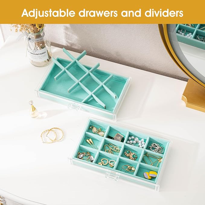 ProCase Earring Holder Organizer Jewelry Box with 8 Drawers, Acrylic Clear Earring Case with Adjustable Velvet Trays for Women - Aqua, 8 Layers - Image 2