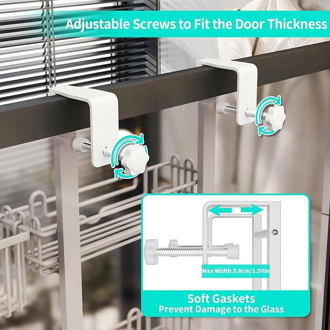 HapiRm 4 Tier Over the Door Shower Caddy, Hanging Shower Caddy with 22 Hooks and 2 Toothbrush Holders, No Drilling Adjustable Hanging Bathroom Organizer - White - Image 3