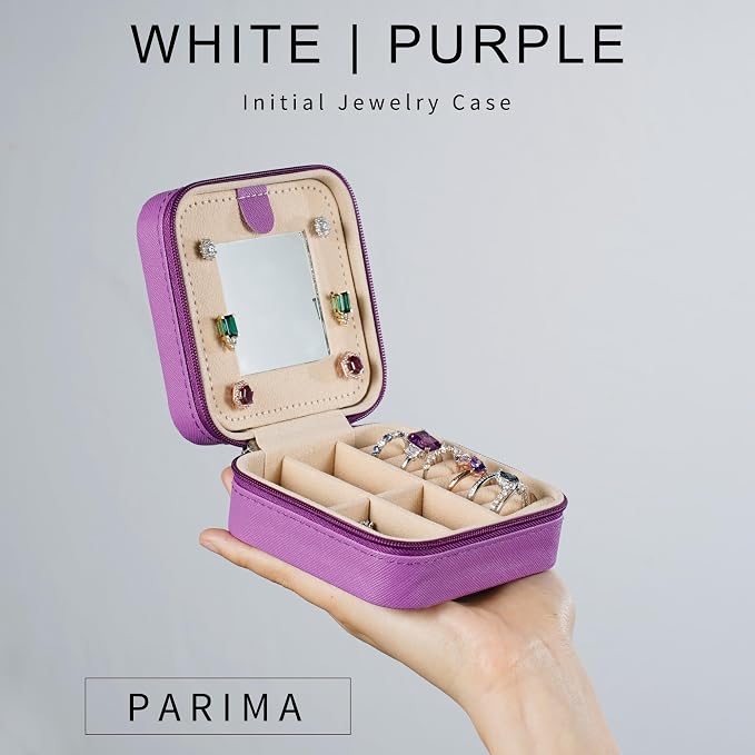 Parima Gifts for Mom - Small Travel Jewelry Box, Travel Jewelry Case with Mirror for Necklace Earrings Rings Organizer | Birthday Gifts Christmas Travel Gifts for Mom - Letter F, Purple - Image 2