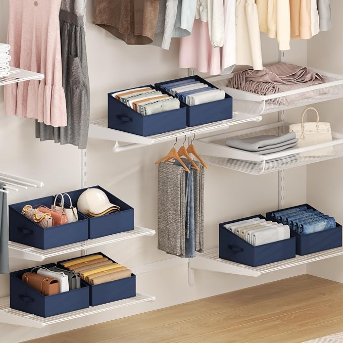 DIMJ Closet Storage Bins 12 Pack - Fabric Storage Baskets for Shelves, Collapsible Clothes Organizer with Handles, Trapezoid Shelf Organization Storage Cubes for Purse, Toys, Books, Towel, Clothes - Image 3