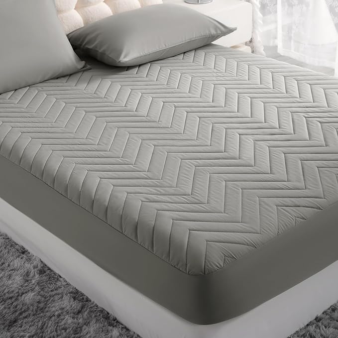1 Pack Waterproof Mattress Protector, Quilted Mattress Pad with 15 Inch Deep Pocket, Soft Breathable Microfiber Surface, Machine Washable Bed Mattress Cover, Grey