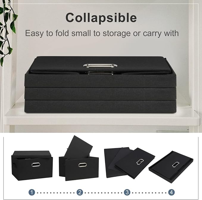 Graciadeco Medium 15" 21 Quart Collapsible Stackable Storage Bins with Lids, 5 Packs Black Foldable Fabric Closet Storage Boxes with Lids, Lidded Heavy-duty Linen Baskets(15x11x8) - Image 5
