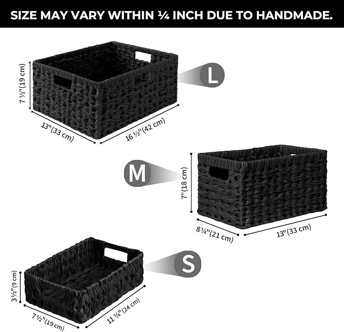 GRANNY SAYS Wicker Storage Basket, Decorative Woven Baskets for Storage, Waterproof Baskets Organizer, Wicker Basket for Organizing, 2-Pack, Black - Image 7