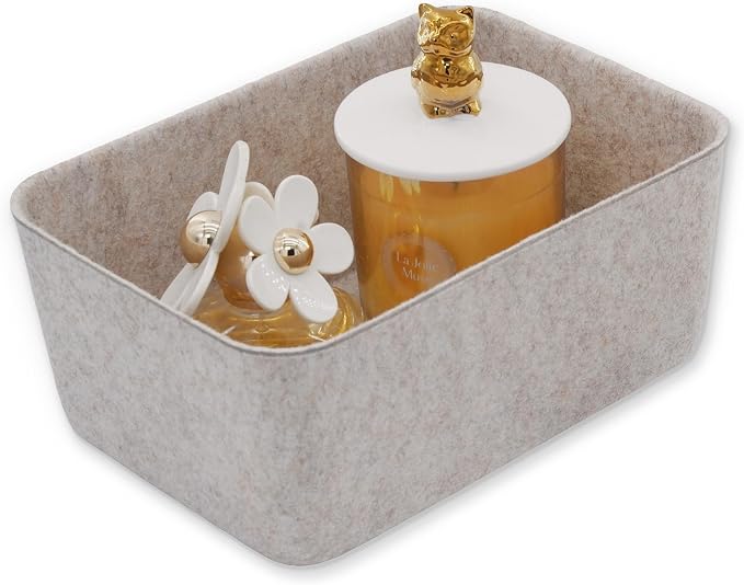 Welaxy Felt deep Storage Bins lidded Drawer Organizer Caddy for junk stuff stationery makeup jewelry closet bathroom minimalist lifestyle (Oatmeal Bin, S) by Welaxy