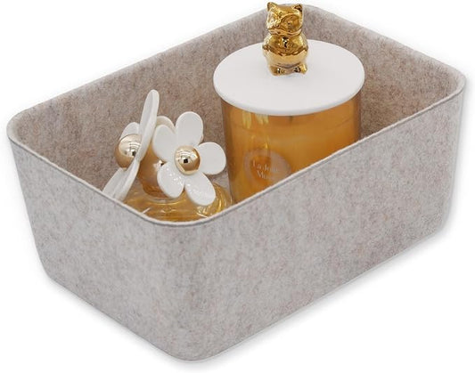 Welaxy Felt deep Storage Bins lidded Drawer Organizer Caddy for junk stuff stationery makeup jewelry closet bathroom minimalist lifestyle (Oatmeal Bin, S) by Welaxy