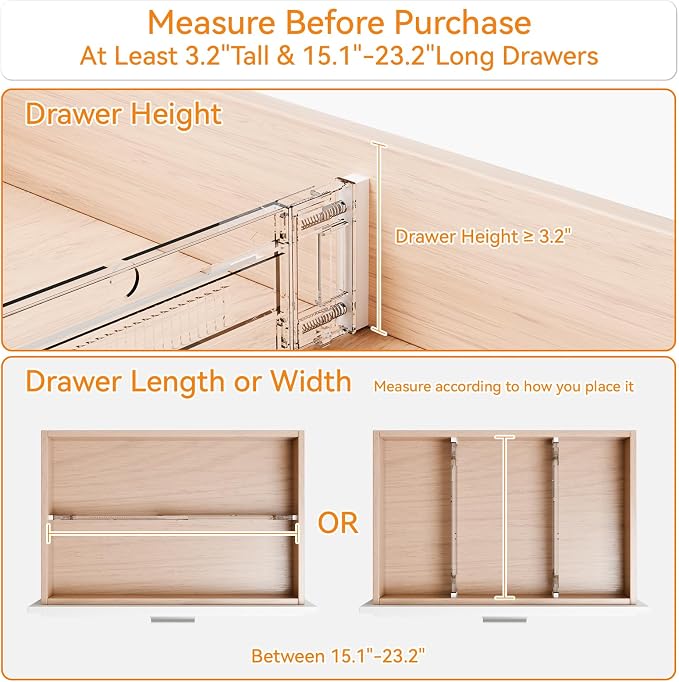 Yieach 8 Pack 3.2 Inch Shallow Acrylic Drawer Dividers for Clothes -Expandable from 15-21''- Adjustable Drawer Dividers for Baby Clothing,Sock,Underwear,Clear in Drawer Separators for Dresser,Kitchen - Image 5