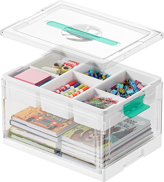 SpaceAid Craft Organizers and Storage - 24 QT Plastic Box Art Supply Storage Organizer Bin with Lid, Removable Trays and Dividers, Clear Container for Art and Craft Supplies,1 Pack by SpaceAid