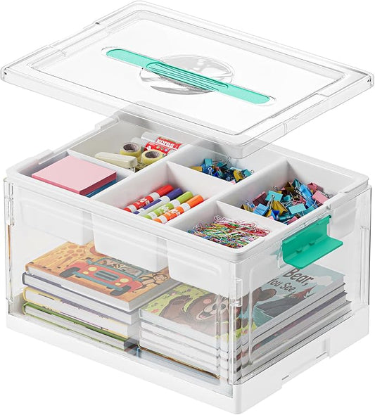 SpaceAid Craft Organizers and Storage - 24 QT Plastic Box Art Supply Storage Organizer Bin with Lid, Removable Trays and Dividers, Clear Container for Art and Craft Supplies,1 Pack by SpaceAid