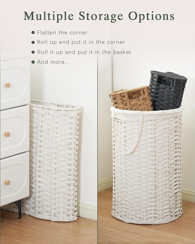 SETVSON Laundry Hamper with Lid Laundry Basket with Lid 19.0 Gal (72 L) Round Wicker Laundry Basket Handwoven Rattan Basket with Lid Removable Bag 2 Mesh Bags Handles for Living Room Bathroom White - Image 5