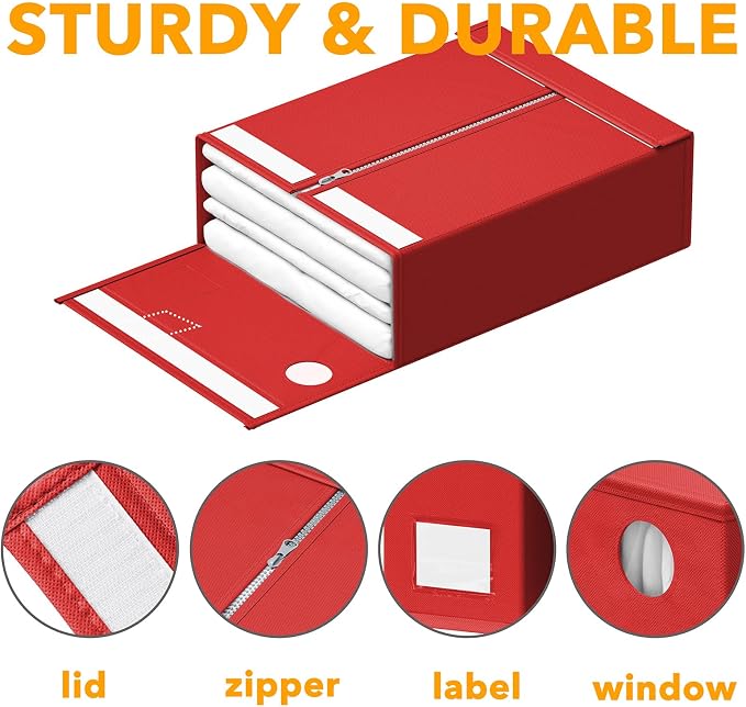 SpaceAid 9 Pack Bed Sheet Organizers and Storage, Foldable Sheet Organizer with Window for Linen Closet, Set Folder Keeper for Queen & King Size Bedding Storage (Red) - Image 6