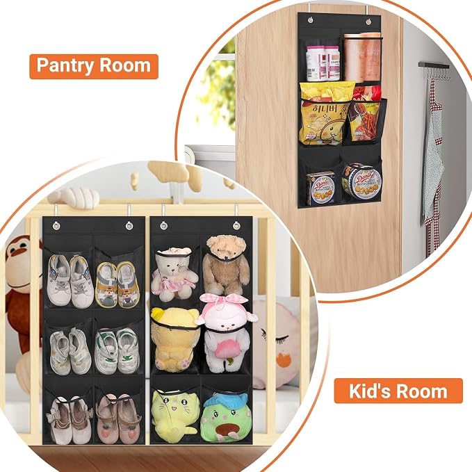 KIMBORA 2 Packs Narrow Over the Door/Wall Shoe Organizer, Small Hanging Shoe Rack for Closet with Clear Mesh Pocket for Bathroom, RV, Pantry, Camping (Black) - Image 7
