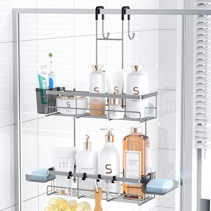 Aitatty Hanging Shower Caddy Over Door: Silver Rustproof Shower Organizer over the Door - No Drilling Bathroom Rack for Inside Shower by Aitatty