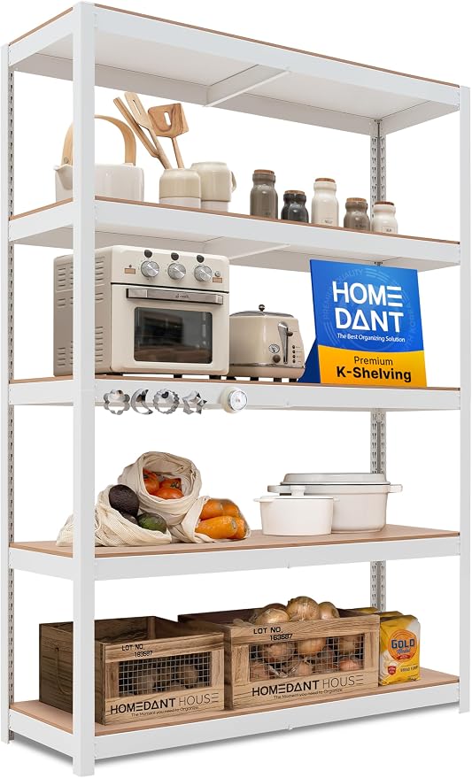 HOMEDANT House 48.1" W 5 Tier Heavy Duty Garage Shelving Adjustable Metal Rack Storage Shelves Standing Shelf Unit Organizers Industrial Warehouse Basement White 1Pack by TheBestOrganizingSolution