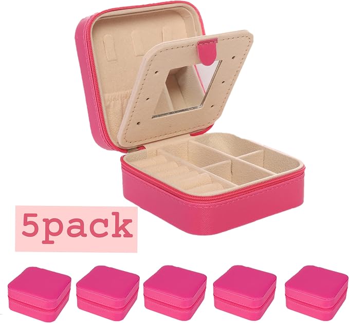 KElofoN Jewelry Case and Box - Small Travel Jewelry Organizer for Girls & Women with Mirror (Rosy-5) - Image 2