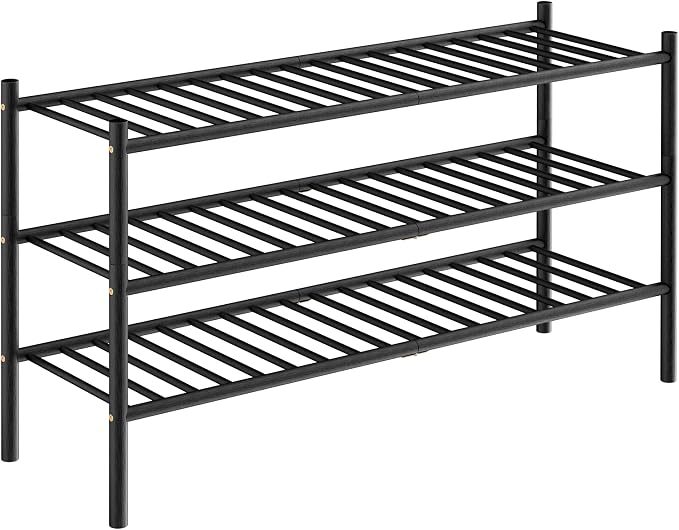 ROMGUAR CRAFT 3-Tier Bamboo Long Shoe Rack, Free Standing Wood Shoe Shelf Storage Organizer for Closet Entryway Stackable 35"x11"x20" (Black) - Image 7