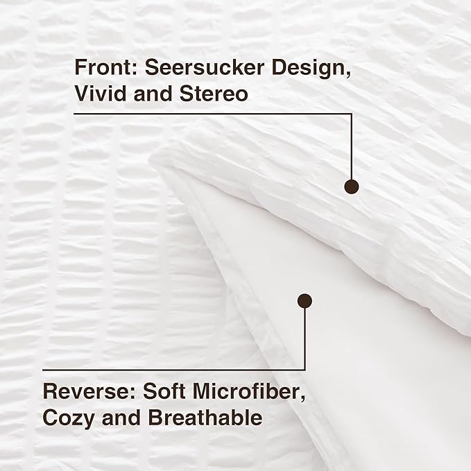 Love's cabin Seersucker White Full Comforter Set, 7-Piece All Season Lightweight Bed in a Bag Bedding Set with Comforter, Flat Sheet, Fitted Sheet, Pillowcases and Shams | Soft, Breathable, Lightweight