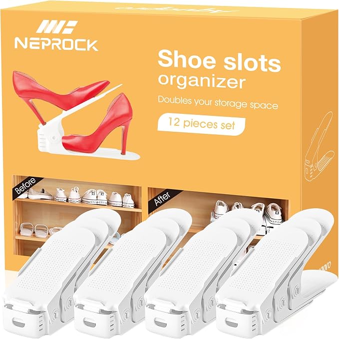Neprock Shoes Slots Organizer for Closet, Shoe Rack Organizador De Zapatos for Closet Organization, Shoe Slots Organizer Shoe Storage Shoe Holder Space Saver for Entryway(12 Pack)(White) by Neprock
