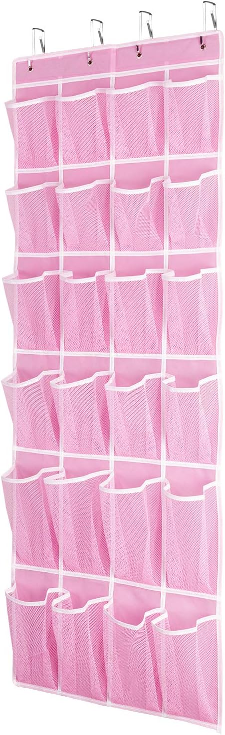 SAVERHO Hanging Shoe Organizer, Over The Door Shoe Organizer with 24 Breathable Mesh Pockets for Men Women Kids Hanging Shoe Storage Rack Organizer Size:58x21 Inch（Pink） by SAVERHO