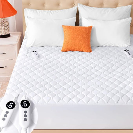 Heated Mattress Pad Queen Size, Quilted Fitted Electric Mattress Pad with 9 Heat Setting Controller, 2/4/6/10 Hours Auto Off, Soft Mattress Cover Stretches up to 21 Inches Deep, White