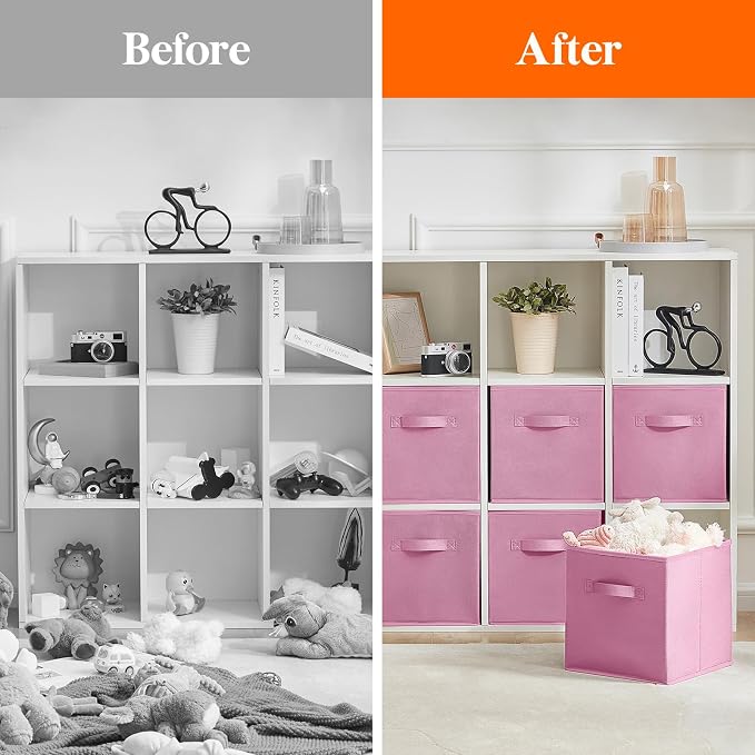 Lifewit Storage Cubes, Foldable Decorative Fabric Storage Baskets for Organizing Home Organizers with Handles for Shelves, Closet, 11 Inch Bins, 18L Pink, 6 Packs - Image 6