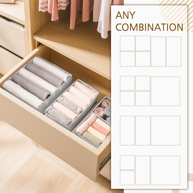 Criusia 15 Pack Drawer Organizer for Clothes, Foldable Dresser Dividers with 3 Sizes, Fabric Storage Bins – Gray - Image 8