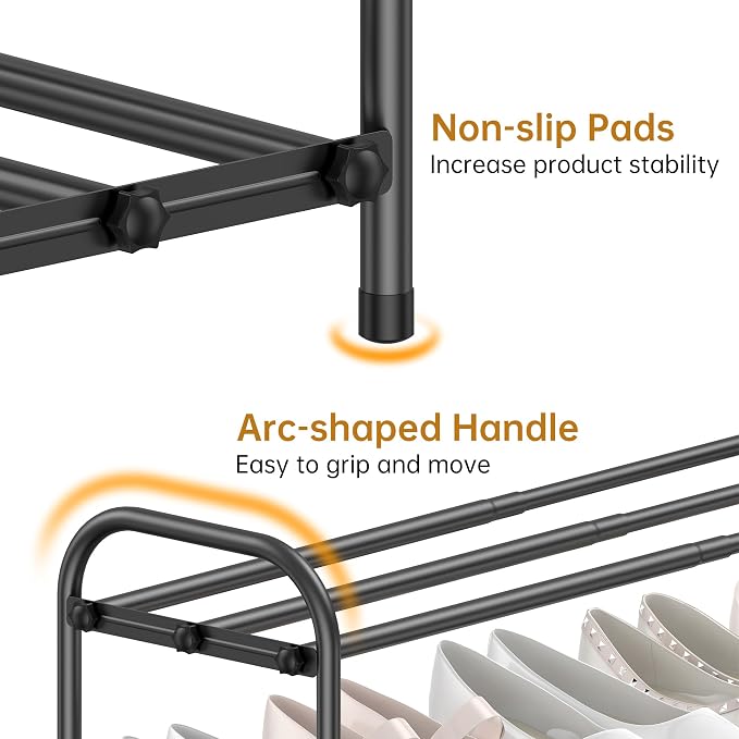 Hleelomi 4-Tier Expandable Shoe Rack for Entryway，Adjustable Metal Shoe Organizer for Closet,Living Room,Dorm,Black - Image 5