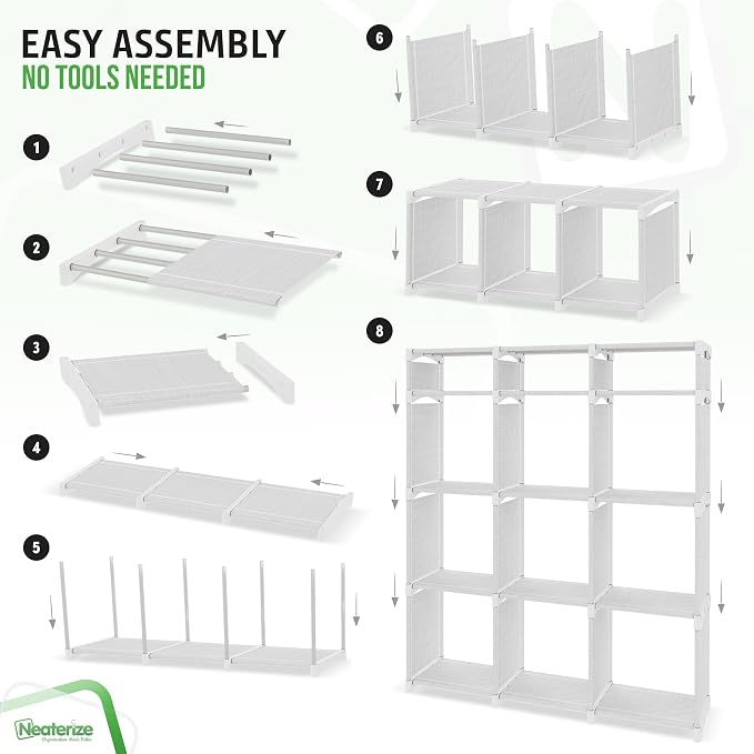 Cube Storage Organizer with Storage Bins Included - The Perfect Closet Organizers and Storage Solution. Includes 12 Storage Cubes, Great For Toy Storage, Closet Storage, Clothes Storage (White-Grey) - Image 4