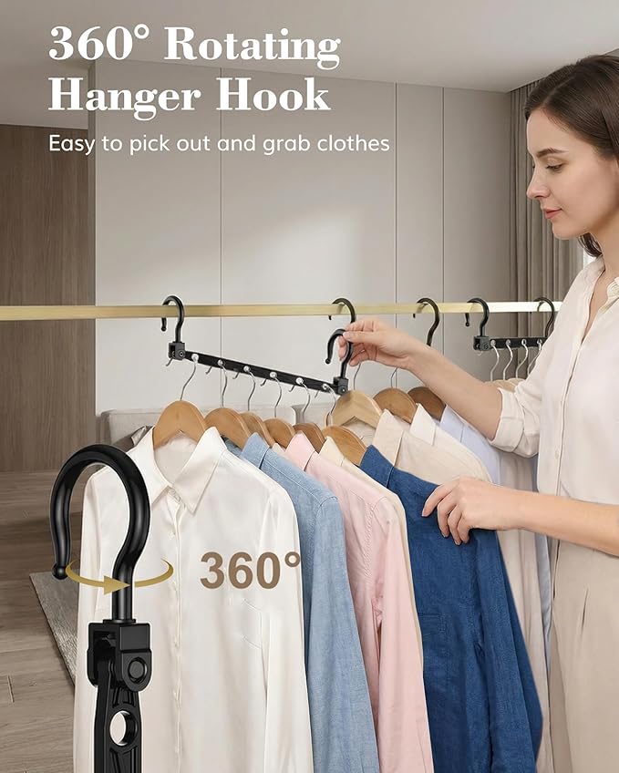 Space Saving Hangers for 96 Clothes, Reinforced Collapsible Hangers with 360° Swivel Hook, Hanger Hooks Space Saver for Closet Organizers and Storage, Dorm Room Essentials, Fully Assembled, Black - Image 6