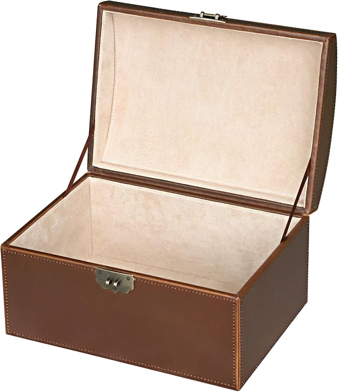 HofferRuffer Faux Leather Decorative Box, Large Wooden Structure Keepsake Box Accessory Organizer Jewelry Organizer with Hinged Lid, Storage Container for Home or Office (Antique Brown) by HofferRuffer
