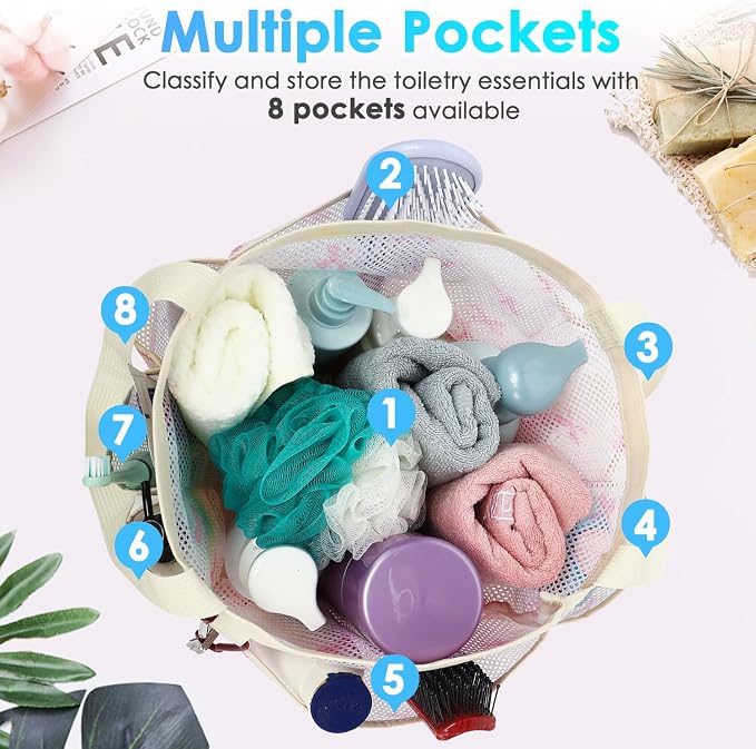 Fammart Mesh Shower Caddy Portable for College Dorm Room Essentials, 8-Pocket Large Shower Basket Tote Bag with 2 Handles for Toiletry, Bathroom, Beach, Camp, Gym - Image 4